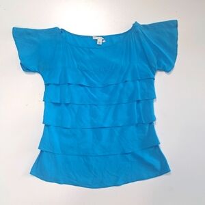 banana republic Blue short sleeve blouse with‎ ruffles size XS.